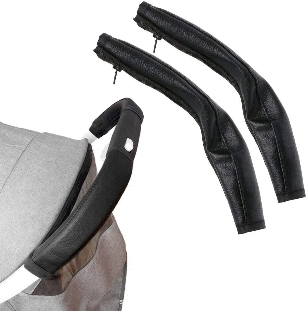 2 protectores para manillar de cochecito, funda de protección para cochecito, cochecito de bebé, asa extraíble con cremallera de piel sintética