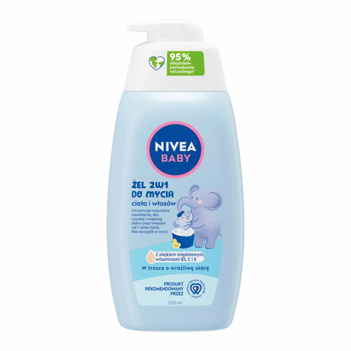 NIVEA BABY Gel 2 en 1 para lavar el cuerpo y el cabello, 500 ml con bomba