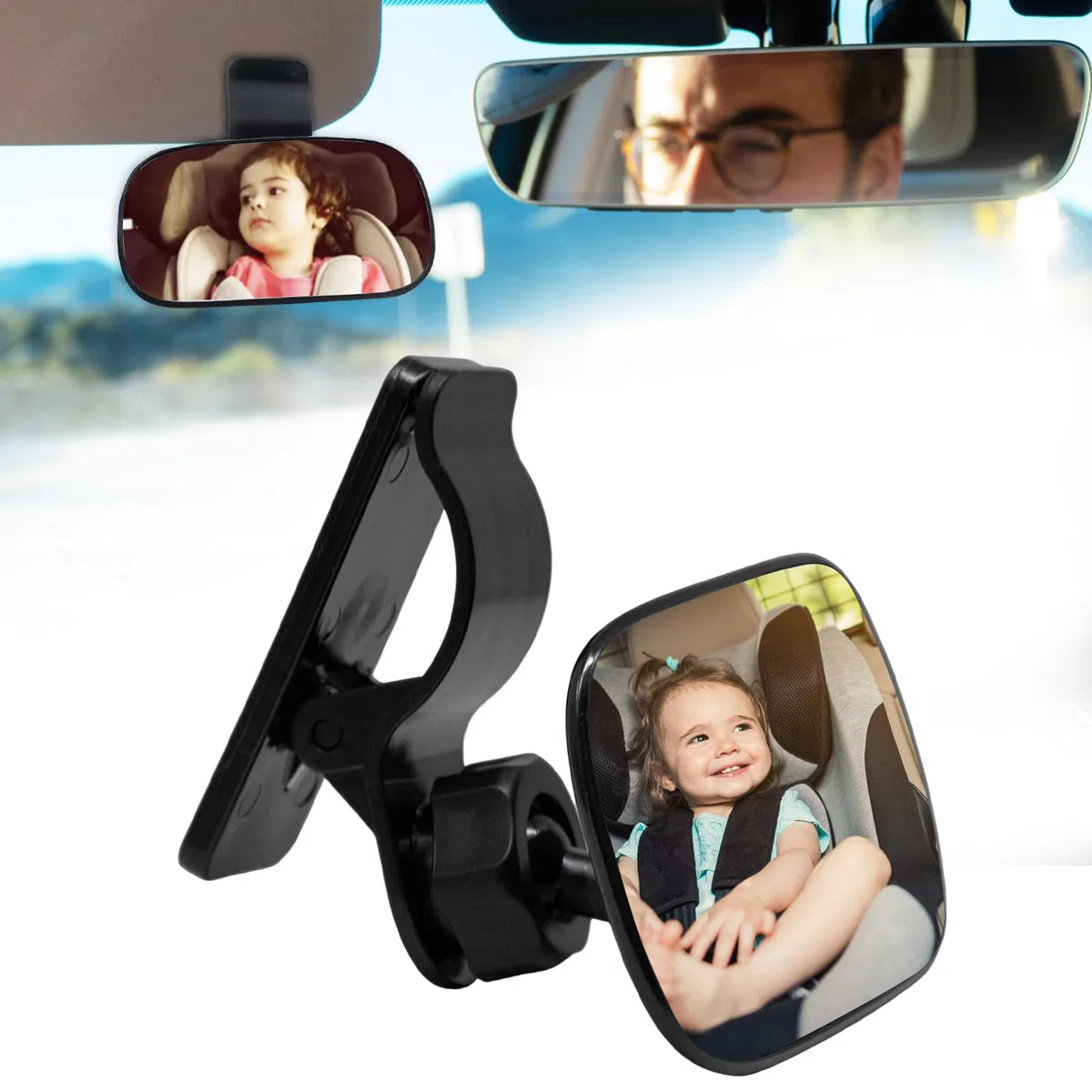 Espejo de Coche de Bebé, Retrovisor Coche Bebe Rotación 360°, Espejo Coche Bebe Asiento Trasero con Clip, Espejo Coche Bebe para Asientos Traseros para Gran Angular Campo de Visión