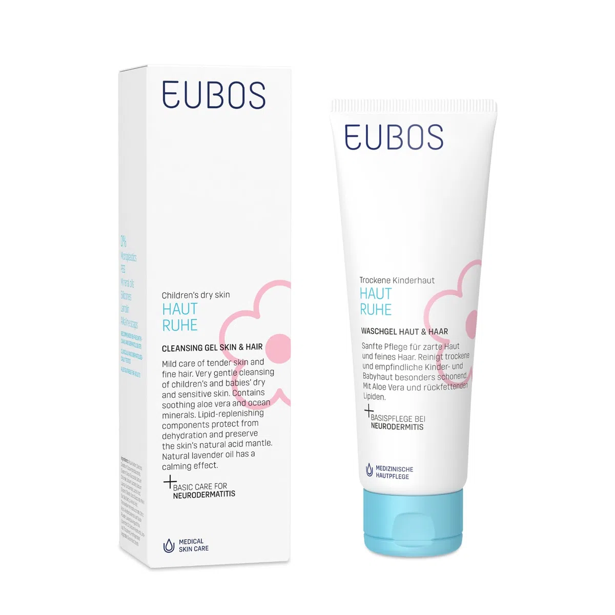 GEL DE LAVADO PARA PIEL Y CABELLO DE EUBOS PIEL EN CALMA: limpia suavemente la piel seca de los niños y bebés | También para la dermatitis atópica | Para usar como gel de ducha o champú | 125ml