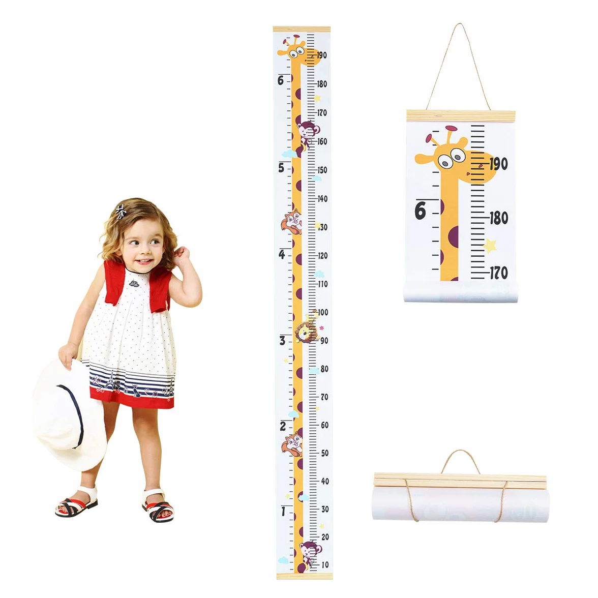 Bebé Gráfico de Crecimiento Altura Pared Regla Medidora Madera Animal Jirafa Tabla Crecimiento Infantil Extraíble Decorar Dormitorio