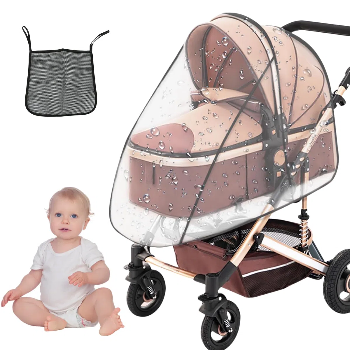 Plástico Lluvia Silla Paseo,Protector Lluvia Carro Bebe Universal,Burbuja Lluvia Universal Silla Paseo,Plastico Carro Bebé Universal,Funda para Lluvia para Cochecito,Buena Circulación de Aire