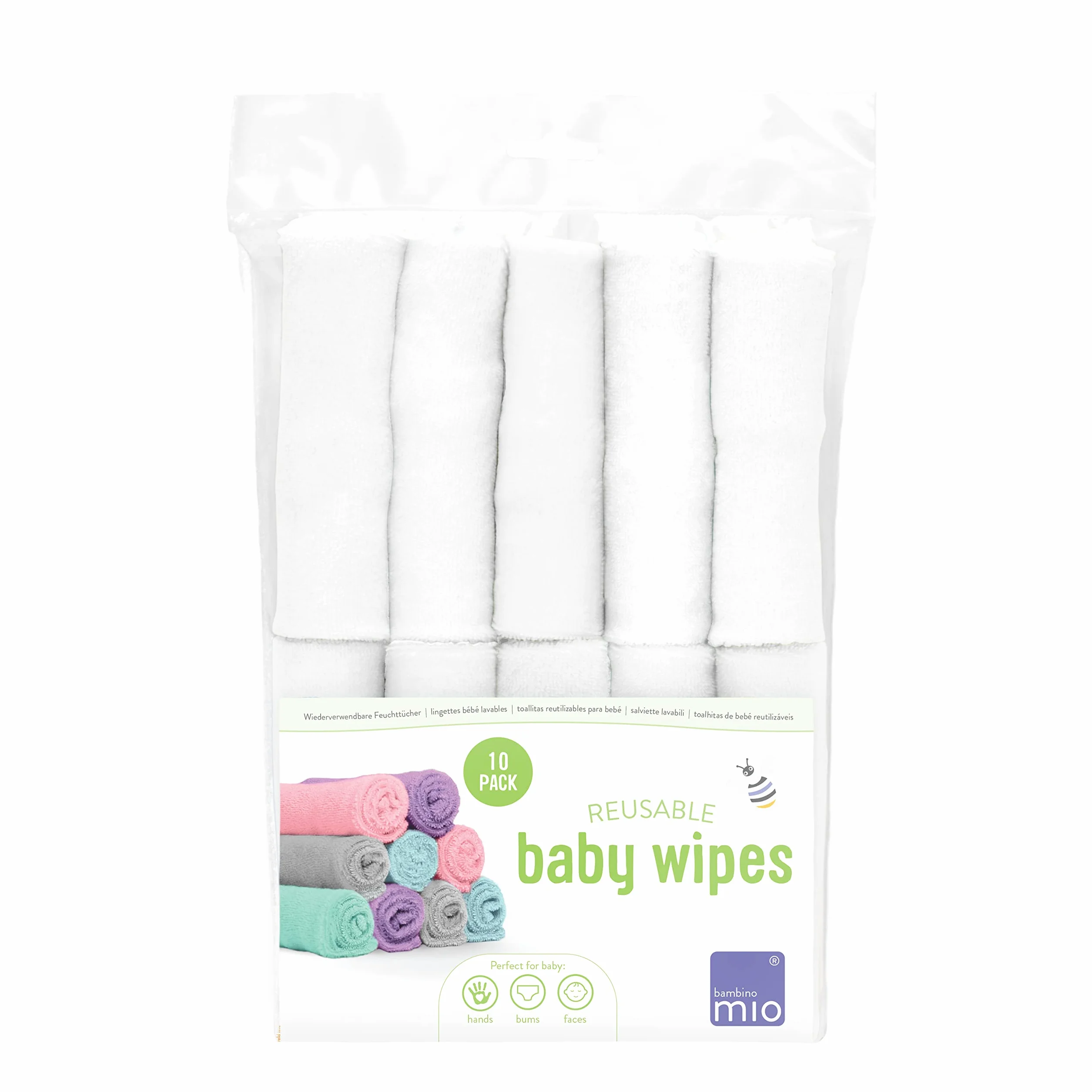 Bambino Mio, toallitas reutilizables para bebé, paquete de 10uds, nieve
