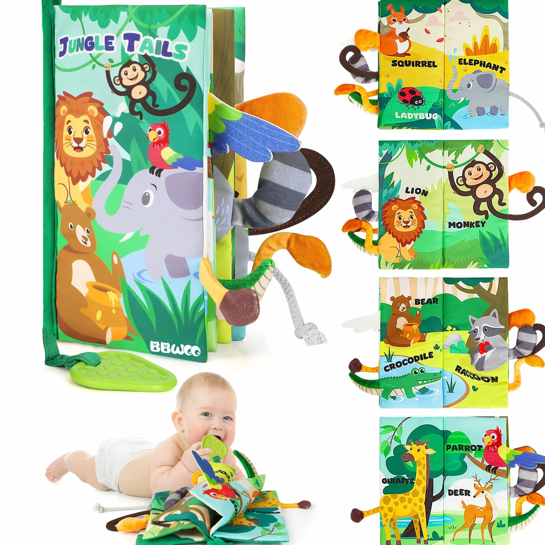BBWOO Libro Bebé con Animales 3D + Juguetes Bebé Montessori, Tummy Time - Sin BPA, Lavable a Máquina, para 0-6 Meses Niños/Niñas (Estilo 1)