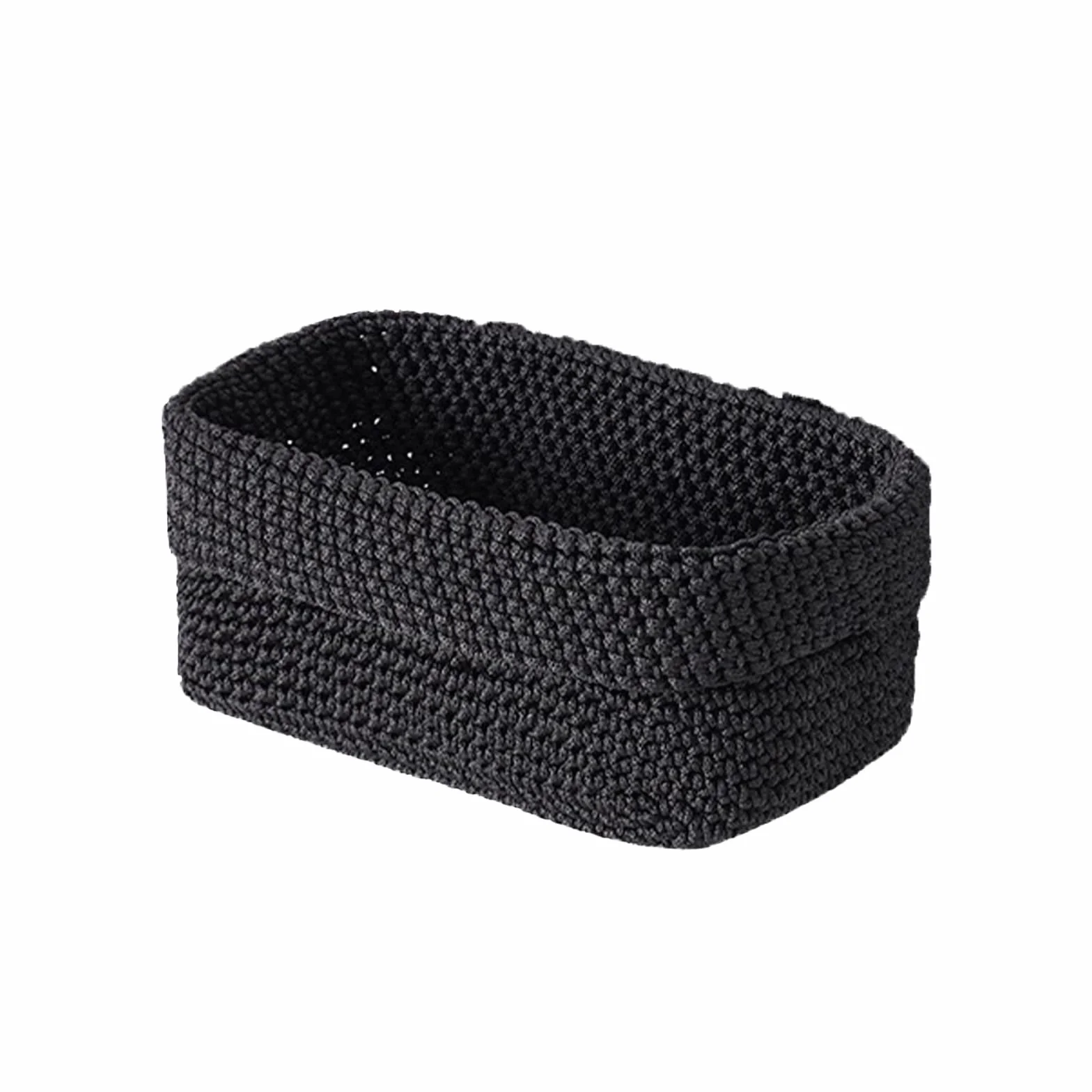 Cesta de Almacenamiento Negra Tejida a Mano en Cuerda de Algodón 21×13×15,5 cm Organizadora para Cocina Baño