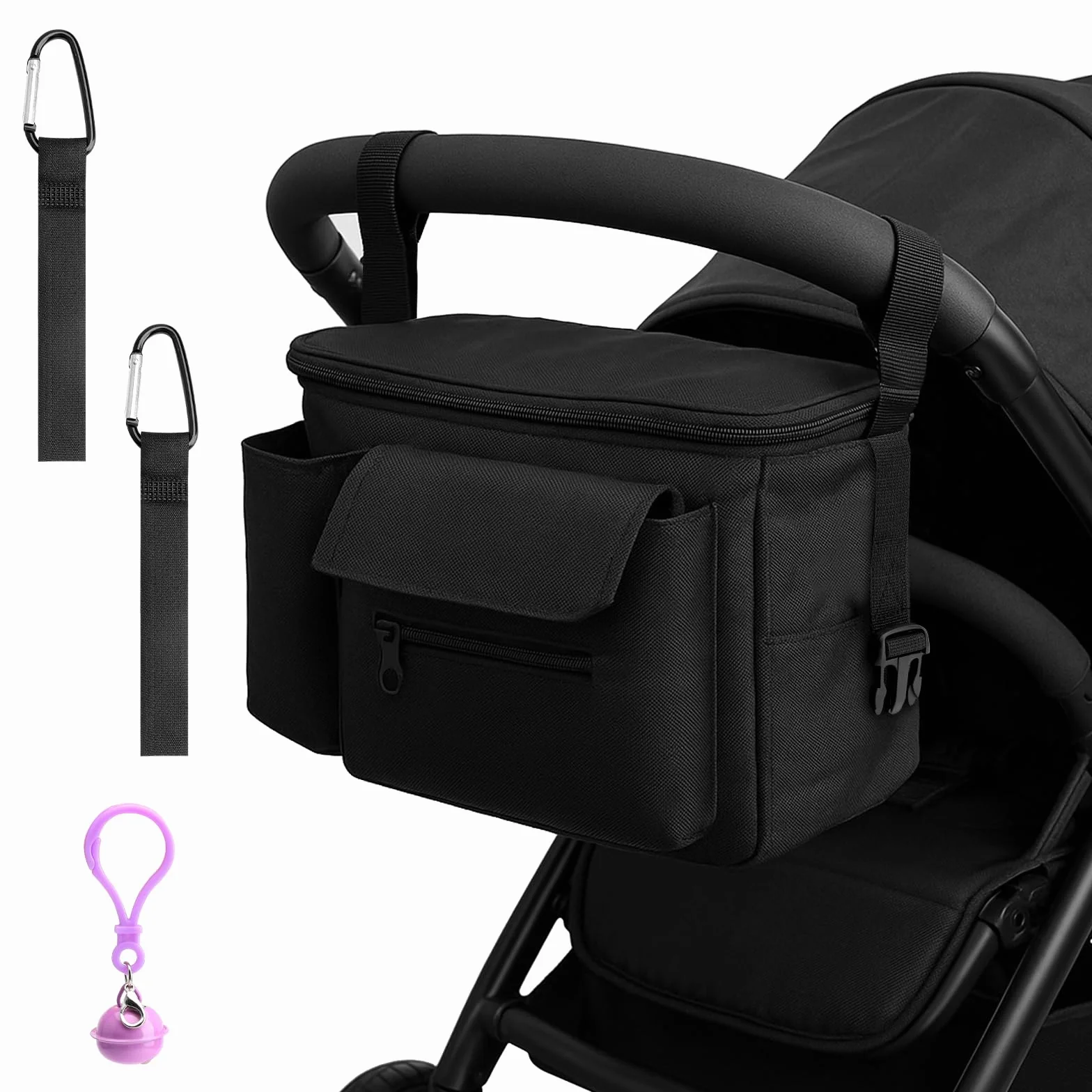 Bolso cambiador para cochecito de bebé, bolsa carro bebe, bolso carro bebe, correa ajustable para el hombro, bolso para carros bebes negro, organizador para cochecito con bolsillo para