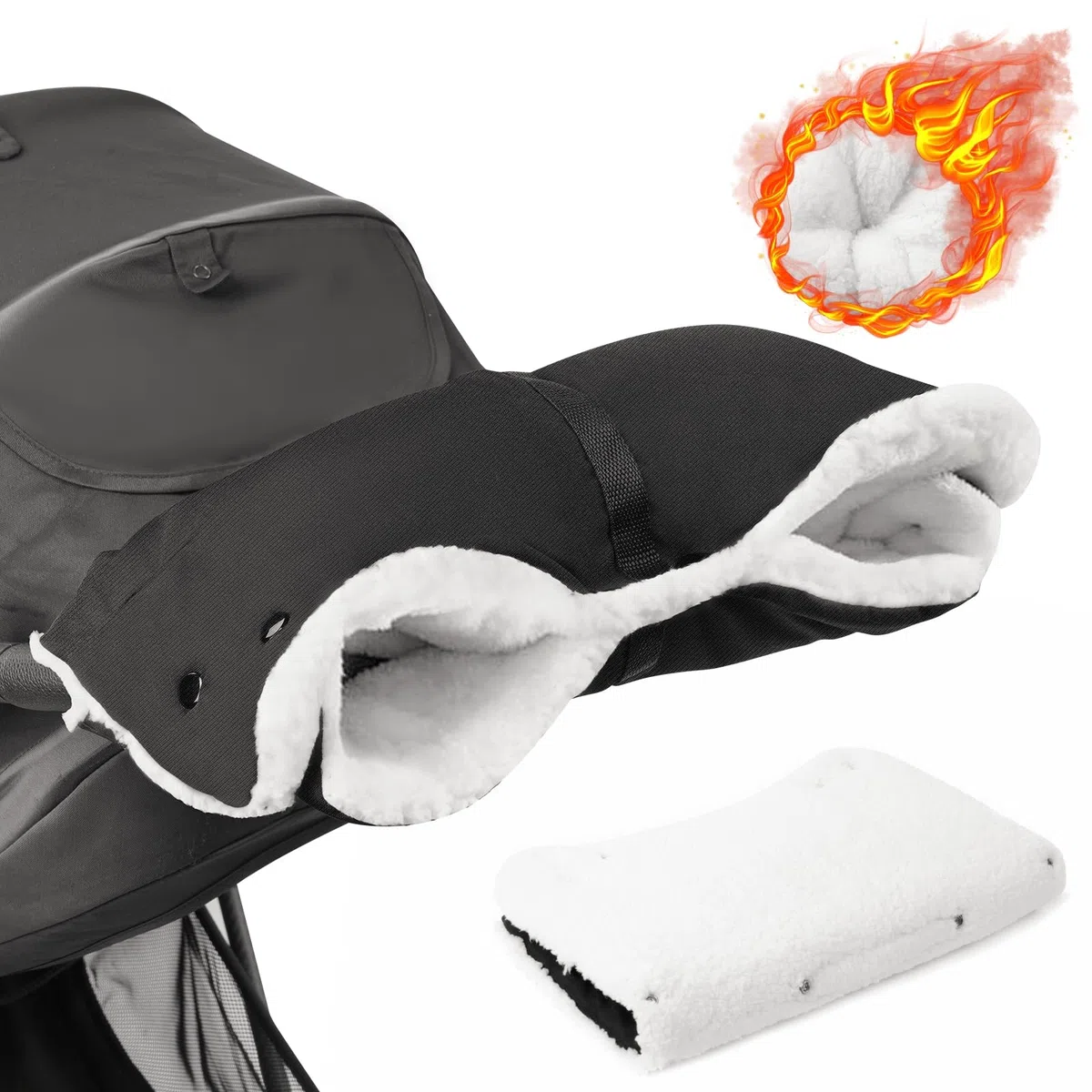 Flintronic Calentador de Manos para Cochecito de Bebé, Tamaño Universal Guantes de Silla para Paseo, Impermeable, Anticongelante y Resistente al viento, Accesorios para Cochecito, Negro