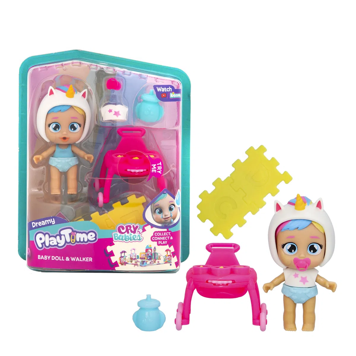 Bebés Llorones Playtime Andador Interactivo de Dreamy, Mini Muñecas Day Care con un Caminador Interactivo, Completa tu Mundo Playtime, Llora Lágrimas de Verdad, Juguetes para Niños de 4 a 6 Años