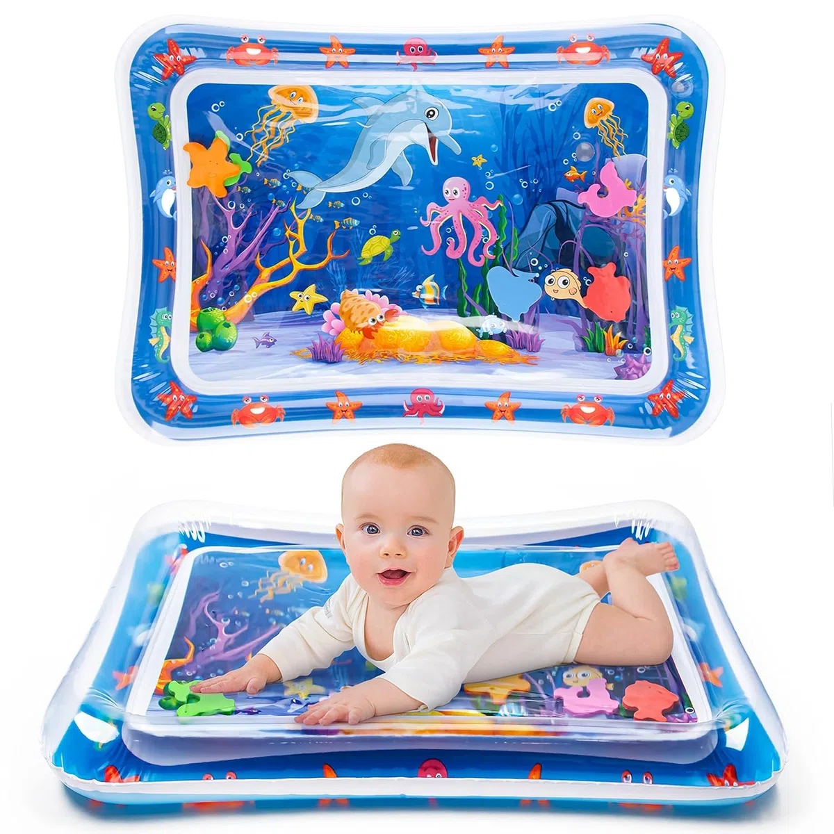 Alfombra Inflable de Agua para Bebé, Alfombrilla de Agua para Tiempo Boca Abajo, Tummy Mat para Estimulación del Crecimiento de Su Bebé (Medusa)