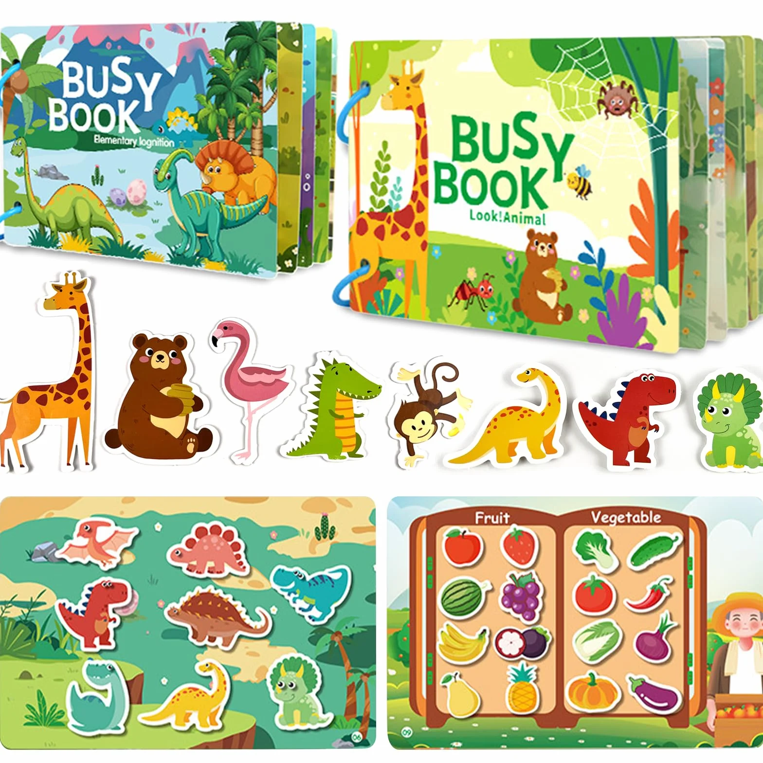 Libro Montessori Interactivo Bebé 1-2 Años – Busy Book & Quiet Book, Juguete Educativo de Papel con Animales, Vehículos, Comida, Puzles y Actividades Sensoriales de Viaje