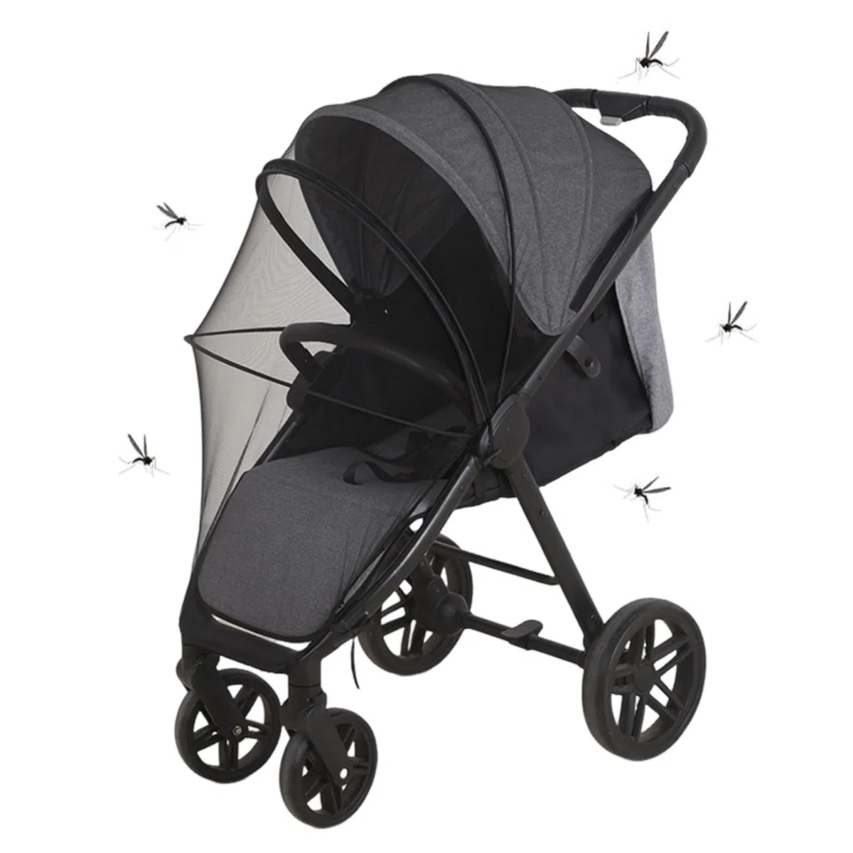 Mosquitera Carro Bebe, Mosquitera Bebé Universal, Respirable Red Antimosquitos Bebe con Cremallera, 3D PVC Support Red Antiinsectos Malla Encriptada, Lavable a Mano, Negro