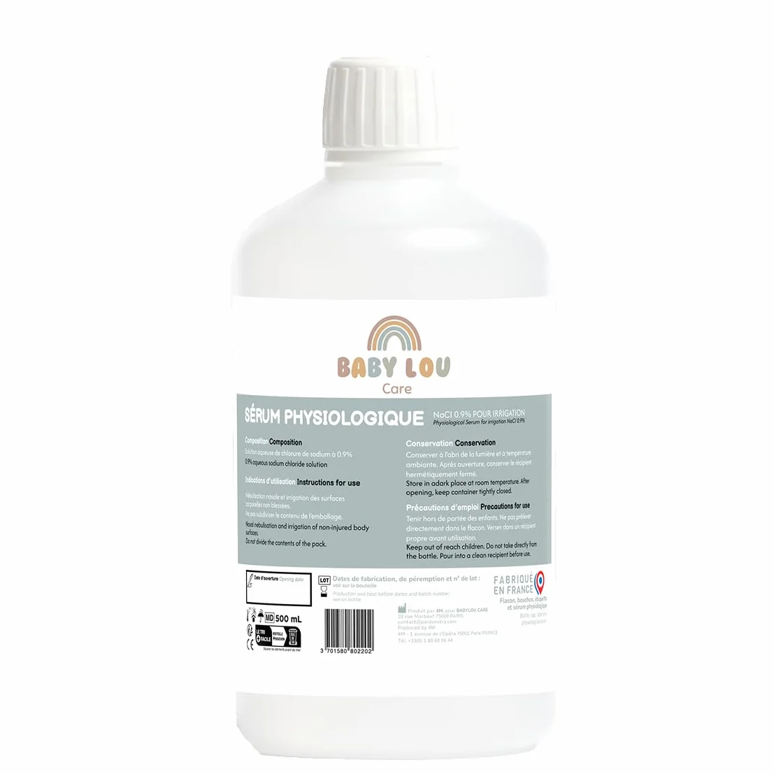 Suero fisiológico 500 ml en botella | NaCl 0,9% isotónico | Higiene nasal y ocular bebé, niño y adulto | Irrigación externa de las fosas nasales