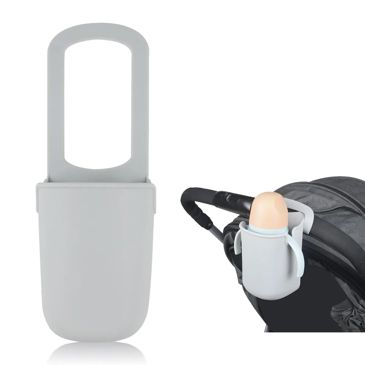 Portavasos Carrito Bebe, Portavasos de Silicona para Cochecito, Portavasos de Calidad Alimentaria para Cochecito, Apto para Cochecitos de Bebé, Cochecitos, Bicicletas (Gris)